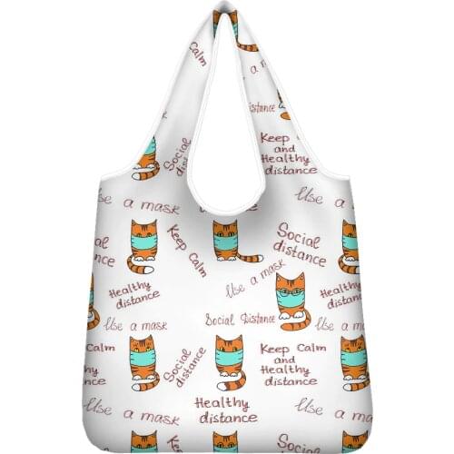 NOISYDESIGNS Eco-Friendly Foldable Shopping Bags Cats Reusable Bag Small Size Handle Folding Tote Grocery Slight Quality Handbag