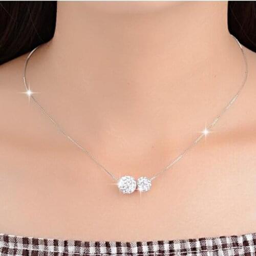 Elegant Women Pendant Necklaces Fashion Jewelry Gift For Girls 2 Balls CZ Crystal Silver Chain Wedding Necklaces Brides