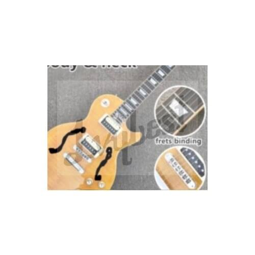 Customized electric guitar with F hole, with fret nibs with small pin bridge,vintage cream binding,flame top, free shipping