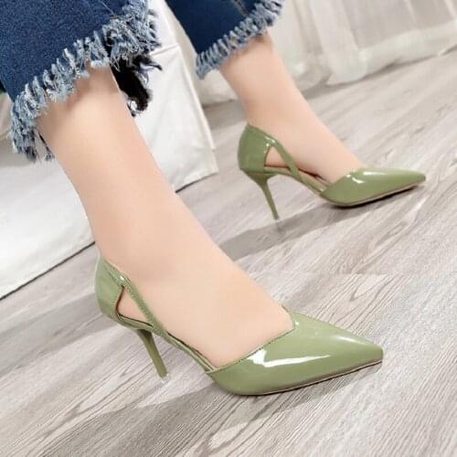Shallow Mouth Set Feet Patent Leather Pointed Toe Temperament Ladies High Heels Summer Fashion Solid Color Hollow Single Shoes