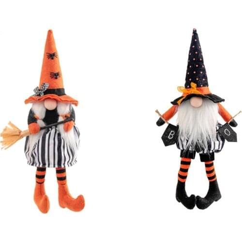 Halloween Long Legs with Broom Dwarf Doll Creative Faceless Doll Home Decoration Desktop Ornaments