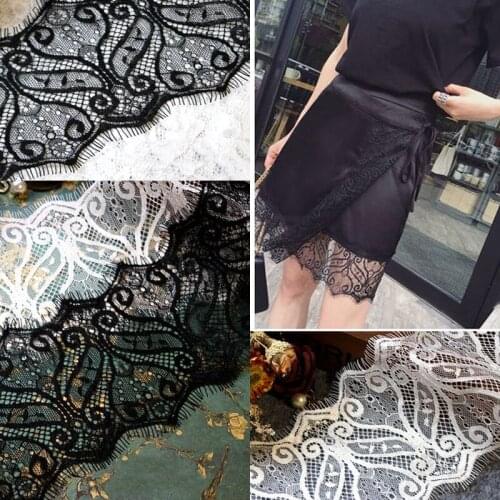 Top Fashion Special Offer 100% Polyester 12cm Wide 6Meters Black And White Eyelash fabric Lace Trims Party Clothing Decoration