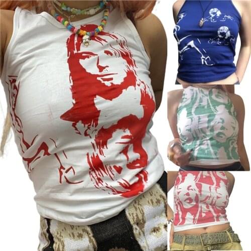 Y2K Harajuku Gothic Tank Top E-girl Aesthetic Sleeveless Cropped Tee Punk Style Vintage Printed Mini Vest Women Summer Camisole