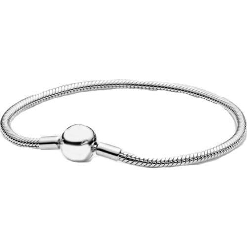 Moments Snake Chain Bracelet 100% 925 Sterling Silver Moments Bracelet Fit Original European Charms Diy Jewelry