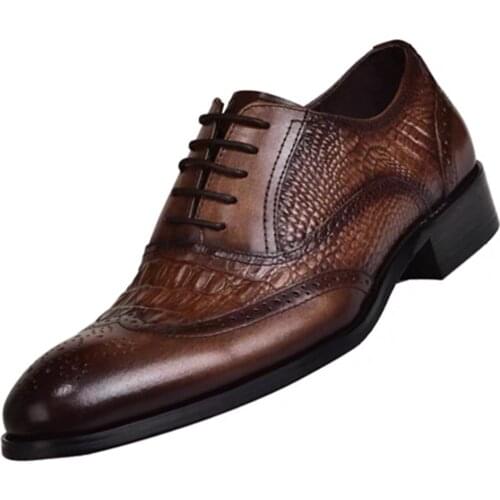 Cross-Border New 2020 Brock Oxford Mens Retro Retro Leather Shoes Crocodile Leather Shoes Large Size men dress shoes 39-48