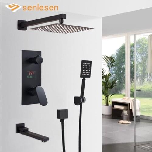 Senlesen Concealed Bathroom Shower Faucets Set Ultra-thin 8/10/12/16 inch Shower Head Wall Mount Hot and Cold Water Mixer Tap