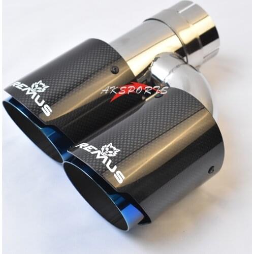 1PC Glossy Blue Stainless Steel Straight Muffler Pipe Carbon H Style Left Side End Tail Exhaust Tip With Remu Logo
