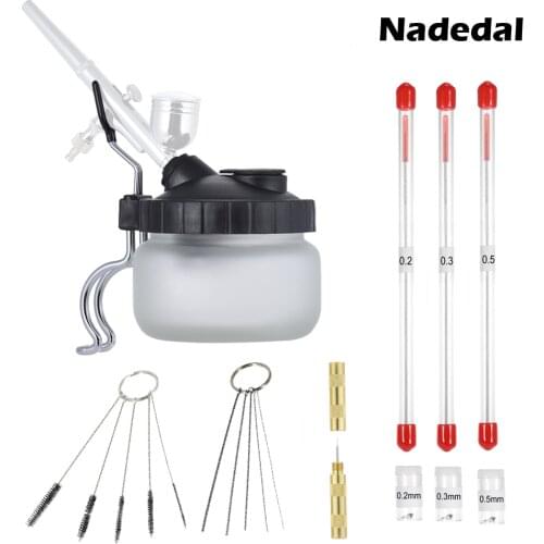 0.2/ 0.3/0.5mm Airbrush Nozzle Needle Cleaning Pot Glass Air Brush Holder Clean Paint Jar Bottle Spray Gun Wash Tools Brush Set