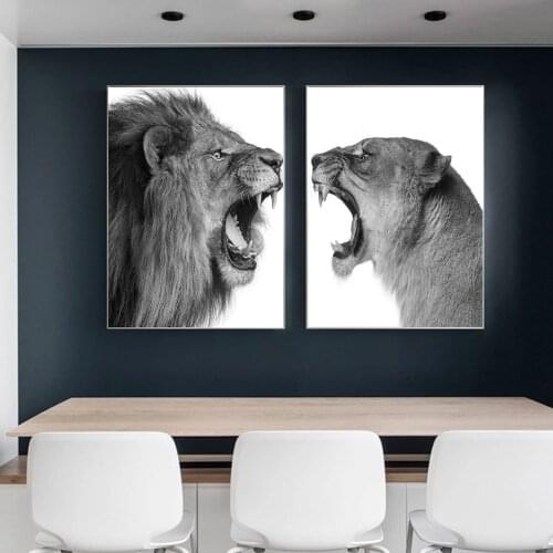 Male Lion And Lioness Animal Wall Art Posters Fashion HD Print Canvas Painting for Living Room Corridor Aesthetics Decor Picture