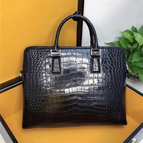 Fancy Genuine Crocodile Belly Skin Zipper Closure Businessmen Briefcase Purse Real Alligator Leather Male Handbag