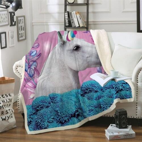 2020 New Unicorn Throw Blanket Kids Horse Sherpa Plaid Bedspread Floral Home Textiles Pink and Blue Fashion Blanket