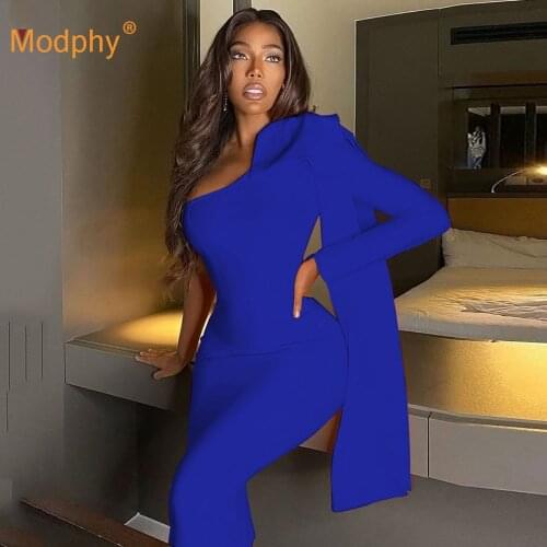 2020 New Autumn Bodycon Bandage Dress Sexy One-Shoulder Long-Sleeved Bow Elegant Celebrity Party Mid-Length Dress Vestidos