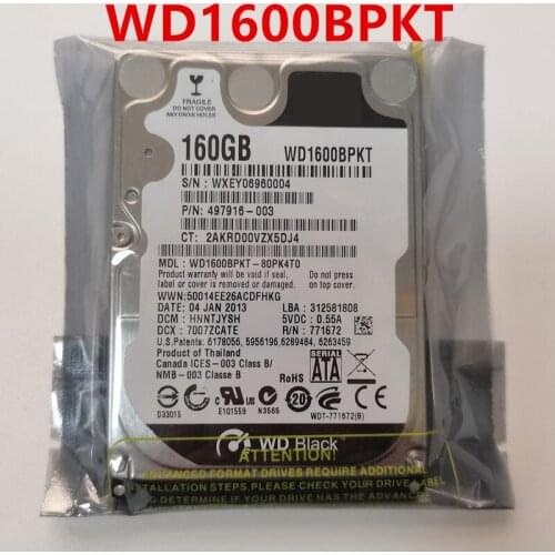 New HDD For WD 160GB 2.5" SATA 3 Gb/s 16MB 7200RPM 9.5MM For Internal Hard Disk For Notebook HDD For WD1600BPKT