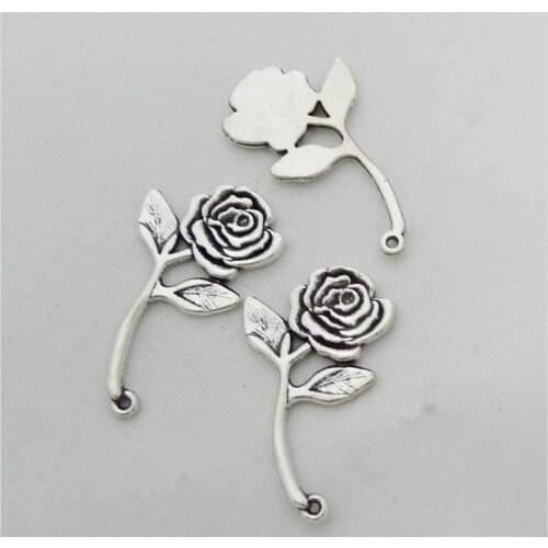 18pcs Rose Flower Charm Silver Color Pendant Fit Handmade Valentines Day Gifts Necklace Findings Jewellery Making Accessories