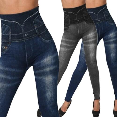Plus Size Running Legging High Waist Jean Leggings Elastic Seamless Pants Plus Size 3XL Skinny Pencil Pants Pocket Workout
