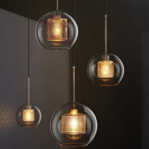 Retro Pendent Lamp Glass Shade Bedroom Bedside Home Decorative Round Lighting for Living Room Study Room cafe shop bar Pendent