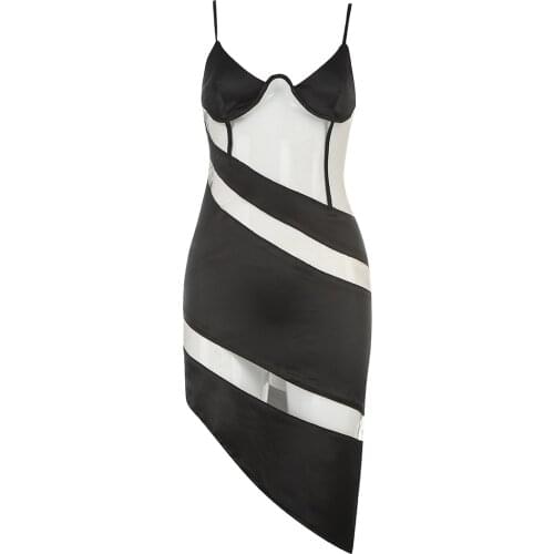 Sexy Patchwork Fashion Mini Dress Women 2021 New Arrival Black Spaghetti Strap Club Party Bodycons Ladies Dresses