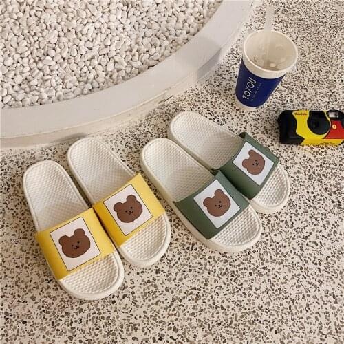 Slippers Female Korean Version of The Couple Cute Cartoon Students Casual Outside Wearing Thick-soled Slippers Girl Shoes Woman