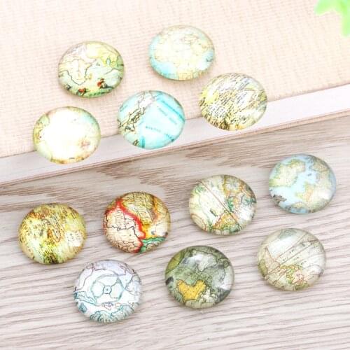 TYLFNL 50 pcs mix map Pattern Round Glass Cabochon 16mm 18mm Dome Flat Back DIY Jewelry Finding S-010503