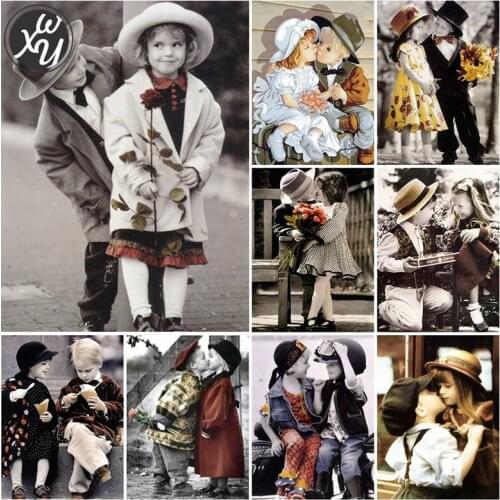 WEIWEI Retro Diamond Art Lovely Children Mosaic Cross Stitch Kits 5D Diy Diamond Painting Embroidery Rhinestone for Family Decor