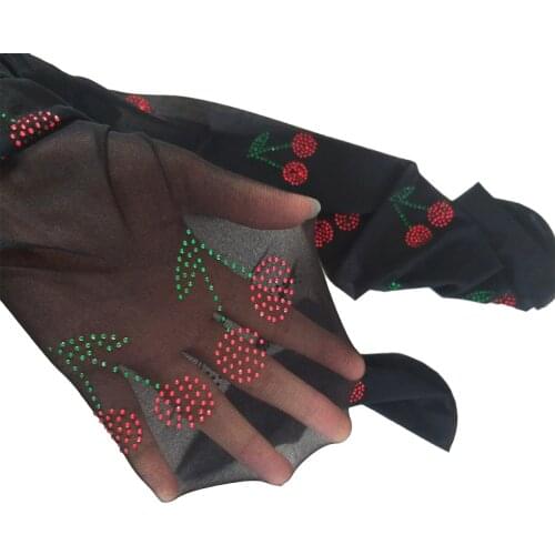 Womens Sexy Tights Cherry Patterns High Waist Tights Rhinestone Wild Fashion Legging Slim Stretchy Pantyhose