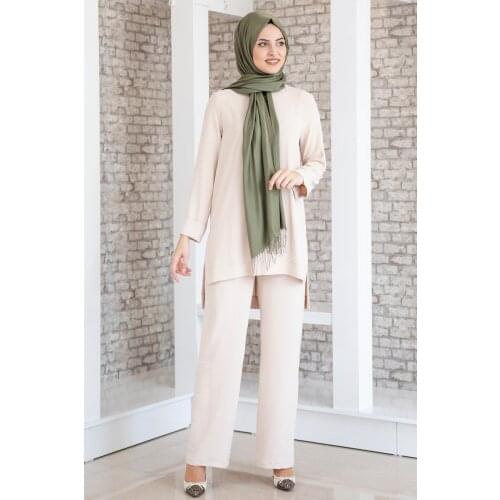 Stone colour two pieces women dress. Elegant and quality dress. Muslim dress. New season fashion. Made in Turkey. Kaftan. Caftan