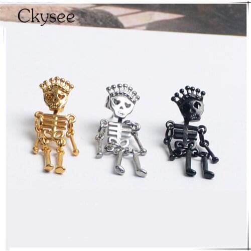 1pcs Personality Statement Skeleton Stud Earrings Stainless Steel Gold Halloween Skull Earring For Women Man Party Jewelry