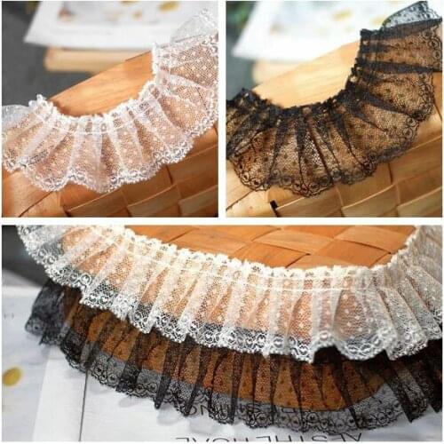 2Meters Pleated Dots embroidery Lace Trim Mesh Lace Fabric Doll Dress Sewing Accessories Curtains Garments Decor Black White DIY