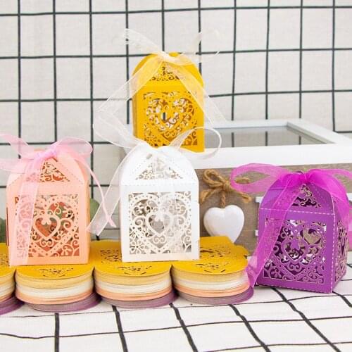 20PCS Gift Box Dragees For Wedding Paper Packaging Box Wedding Gifts For Guests Bonbonnieres Hollow Chocolate Candy Party Decor