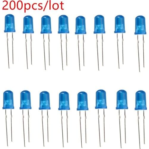 200PCS/Lot 5mm Diffused Blue LED Diode DIP Round Wide Angle Through Hole 2 Pin LED Light Emitting Diode Lamp