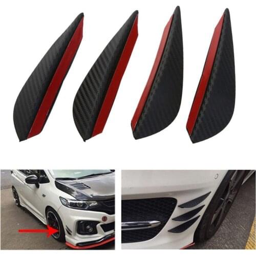 4Pcs/set Carbon Fiber Fit Front Bumper Lip Splitter Fin Air Knife Auto Body Kit Car Spoiler Canards Valence Chin Accessory Black