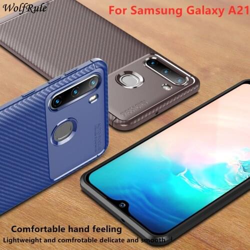For Samsung Galaxy A21 Case Cover Shockproof Soft Bumper Carbon Fiber TPU Fundas Capa Case For Samsung A21 Cover for Samsung A21