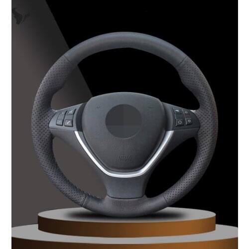 Hand-stitched Black Artificial Leather Steering Wheel Cover for BMW X6 E71 2008-2014 E70 X5 2008-2013