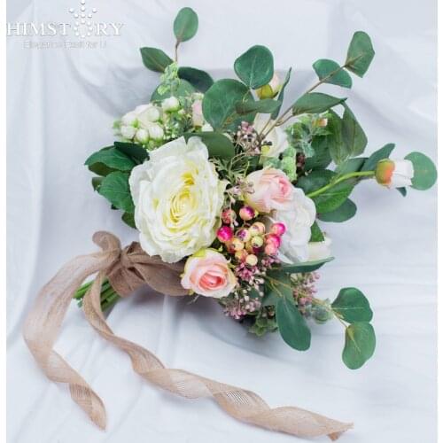 HIMSTORY Retro Vintage Dusty Pink Silk Roses Artificial Wedding Bouquets Simulation Flower Bouquet for Bridal Holder Accessorie
