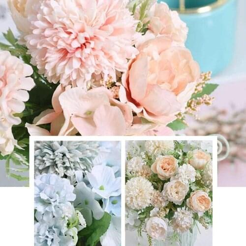 Artificial Flowers, Fake Peony Silk Hydrangea Bouquet Decor Plastic Carnations Realistic Flower Arrangements Wedding Decoration