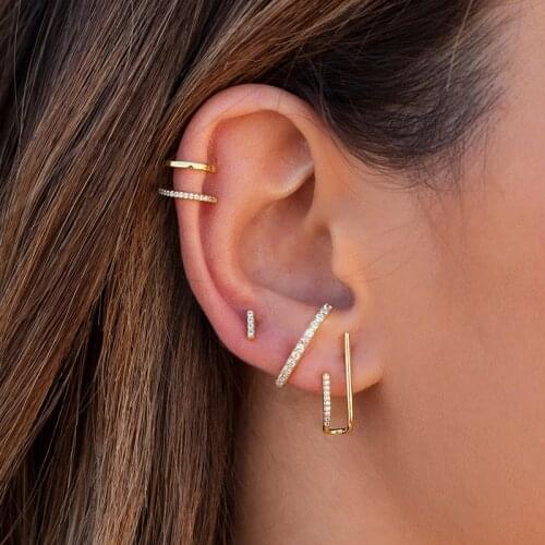 ISUEVA Unique Design 18K Gold Filled Double Band Ear Suspender Zircon Stud Earrings For Women Wedding Jewelry Wholesale