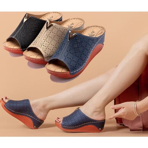 Summer New Style Plus Size Wedge Heel Slippers Women European and American Fish Mouth Platform Women Sandals36-41