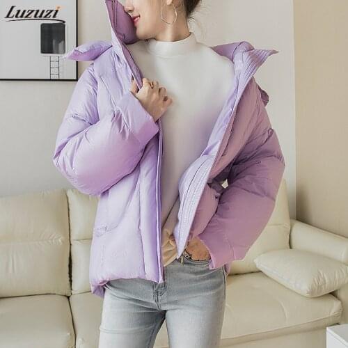 Luzuzi Women Winter Oversized Hooded White Duck Down Coat Female Puffer Jacket Thick Casual Down Parkas Loose Warm Outerwear