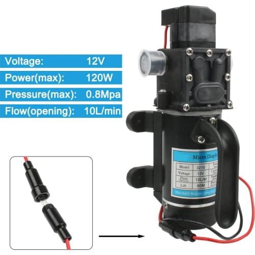 DC12V24V 120W Micro Electric Diaphragm Water Pump Automatic Switch High Pressure Car Washing Spray Water Pump 0.8-1.3Mpa 10L/min