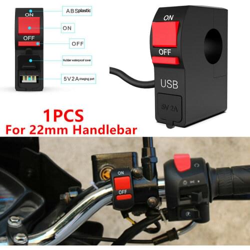 Multi-function Motorcycle 7/8" Handlebar Flashing Switch w/ 2A USB Phone Charger