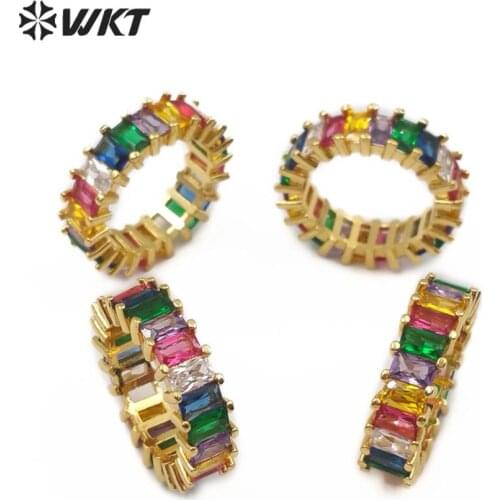 MR007 WKT Fashion Cubic Zirconia Pave Ring Rectangle Shape Colorful Gem-stones Charm Gold Ring Women Fashion Ring Jewelry