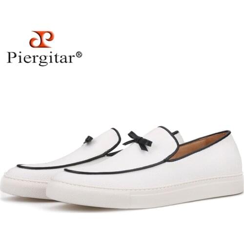 Piergitar brand 2019 Spring/Summer New Handcrafted white color canvas men sneakers Slip-on mens casual shoes men loafers