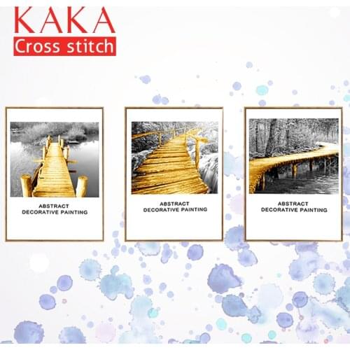 KAKA Cross stitch kits Embroidery needlework sets with printed pattern,11CT canvas,Home Decor for garden House,5D Gold Bridge