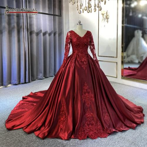 New V-neckline red wedding dress