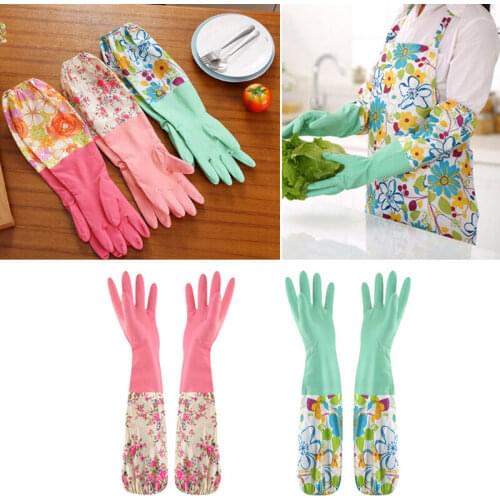 Faroot 1pcs Cleaning Gloves Flower Anti-skid Kitchen Wash Cleaning Dishes Rubber Velvet Lining Waterproof Household Glove