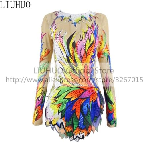 LIUHUO Figure Skating Dress Womens Girls' Ice Performance Rhythmic Gymnastics Competition Multicolor Leotard Dance Costume Kids
