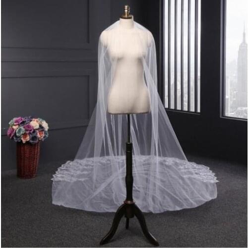 Luxury one Layer White/Ivory Tulle Cathedral Wedding Veil Lace Sequins Bridal Veil with Comb