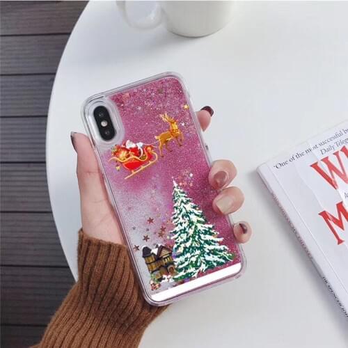 For iPhone 11 Pro Max Quicksand Christmas Phone Case For iPhone 6 6S 7 8 PLUS X XS MAX XR 7P 8P 6P Santa Claus Elk Case Cover