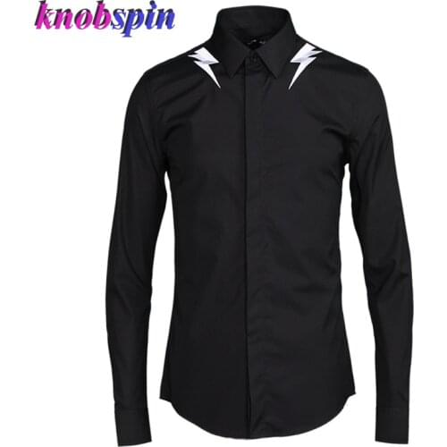 Flash Embroidery Men Shirt 2019 Turn-down collar long sleeve Slim Casual Camisas masculina Solid 80% Cotton Business male Shirts