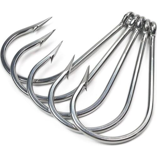 5 Pcs Of Deep Sea Ocean Fishing Hook Big Fish Stainless Steel Fish Hook Shark Tuna Silver Carp Florida Fly Angling Accessories